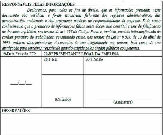 Como preencher o PPP - Responsáveis pelas Informações