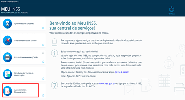 Consultar benefício do INSS pelo CPF :Agendamento/requerimentos
