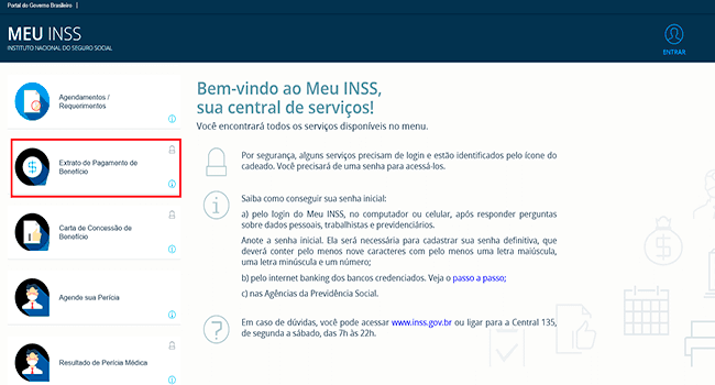 consultar o extrato de pagamento do benefício